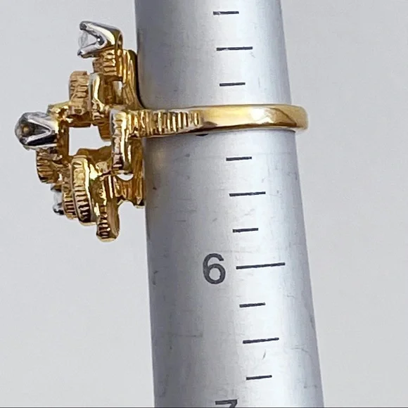 Vintage 18K HGE CZ Abstract Nugget Brutalist Ring Sz 5 Cocktail Statement Ring - Picture 8 of 13